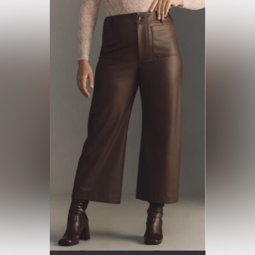Maeve Colette Chocolate Brown Crop Vegan Leather Pant - Picture 3 of 10